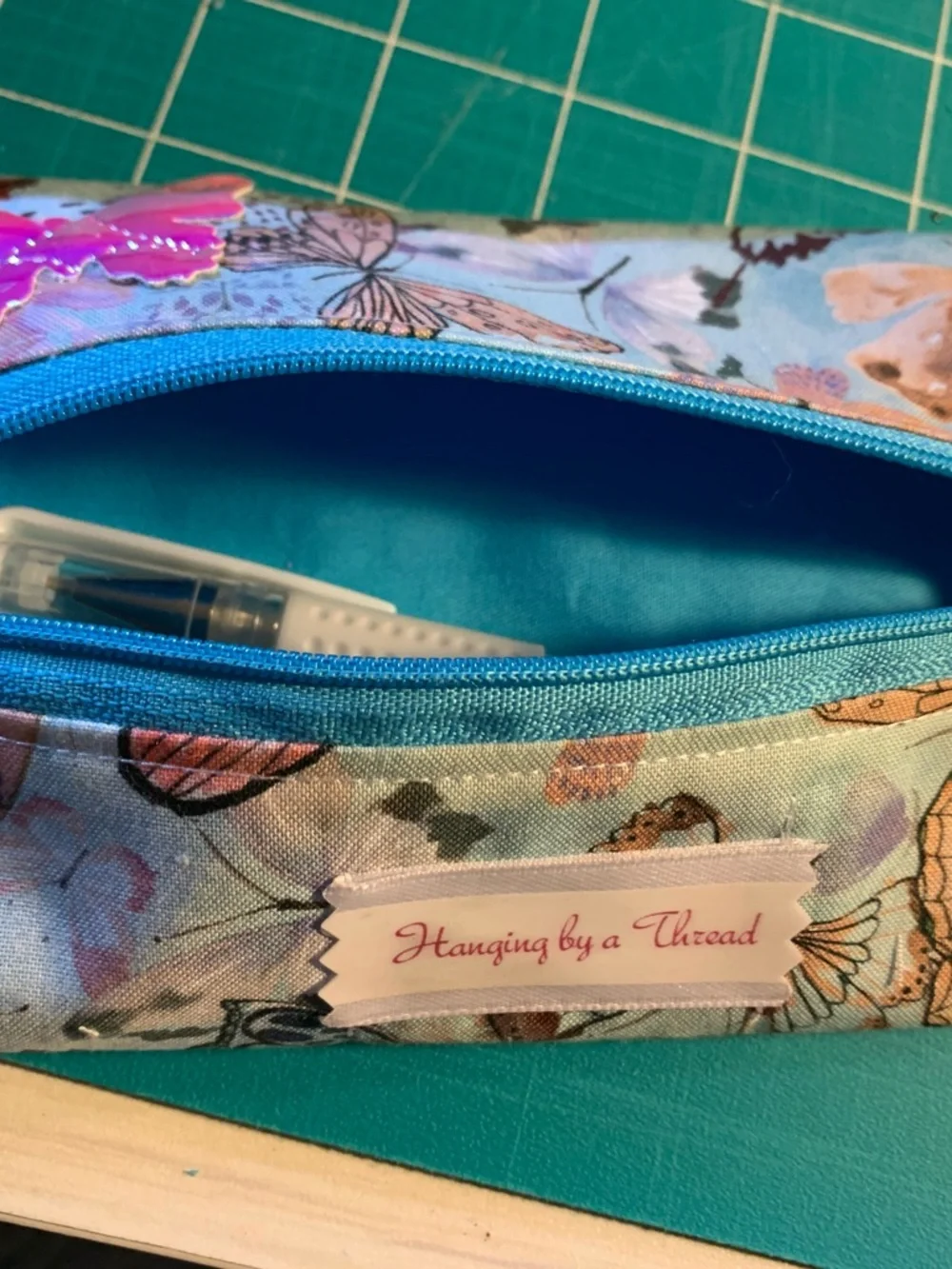 Teal Butterfly Pencil Case with Tassel